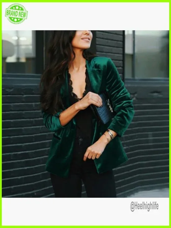 Velvet Blazer Jacket Long Sleeve Button Front Pockets Office Casual Large - Picture 2 of 6